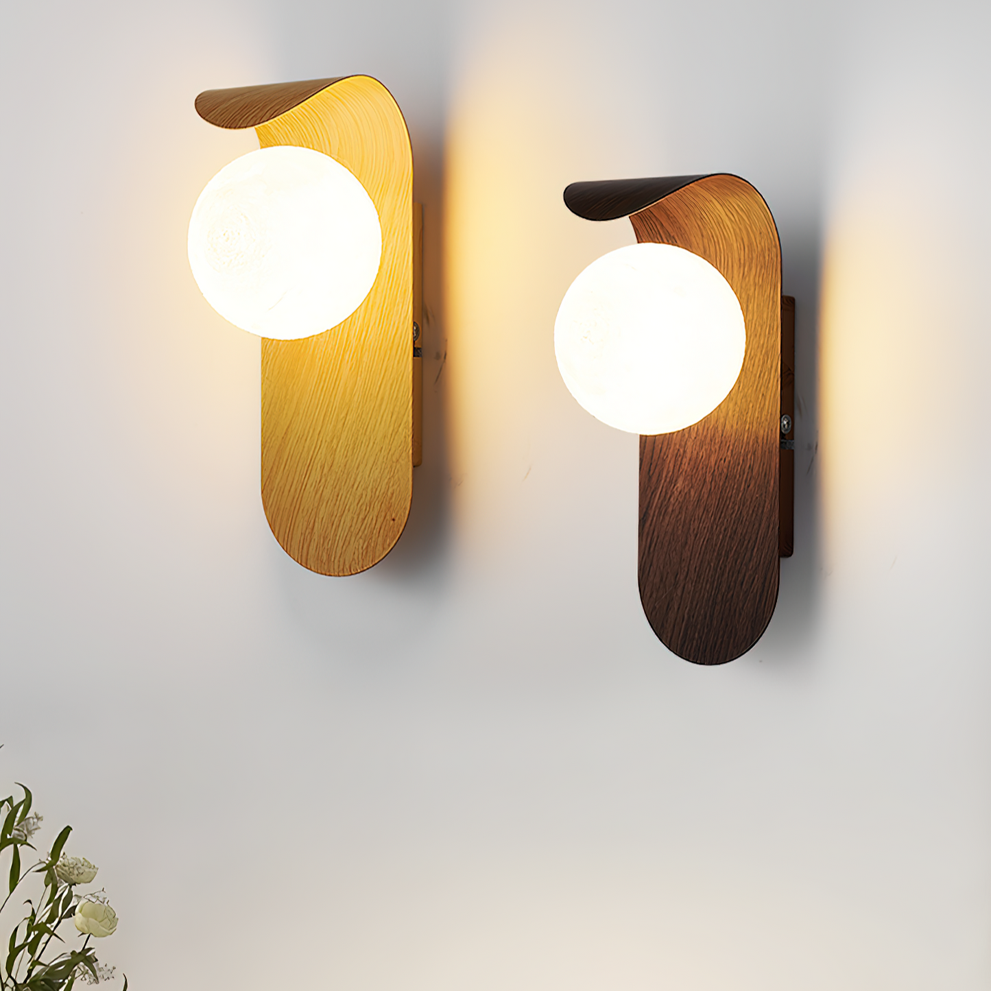 Wall Lamp Scandinavian with Globe Shade and Wood Panel