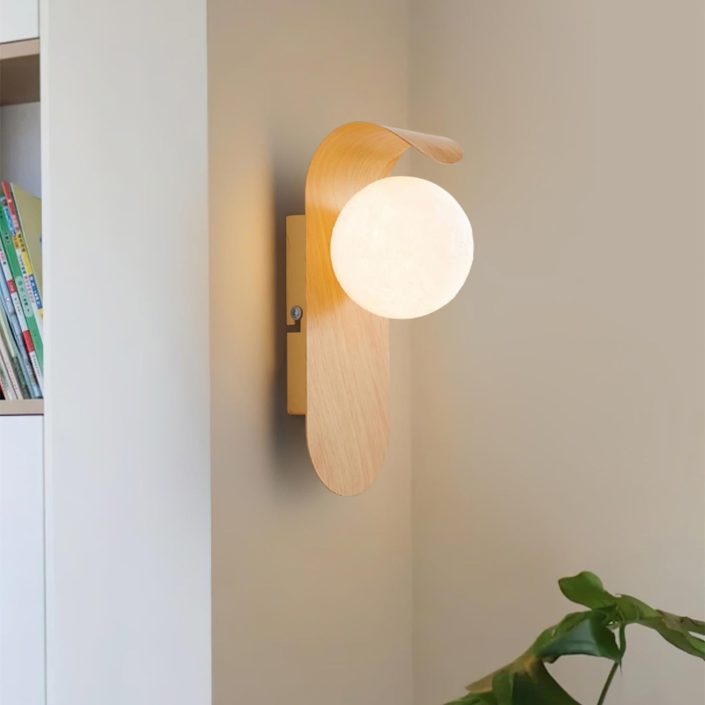 Wall Lamp Scandinavian with Globe Shade and Wood Panel