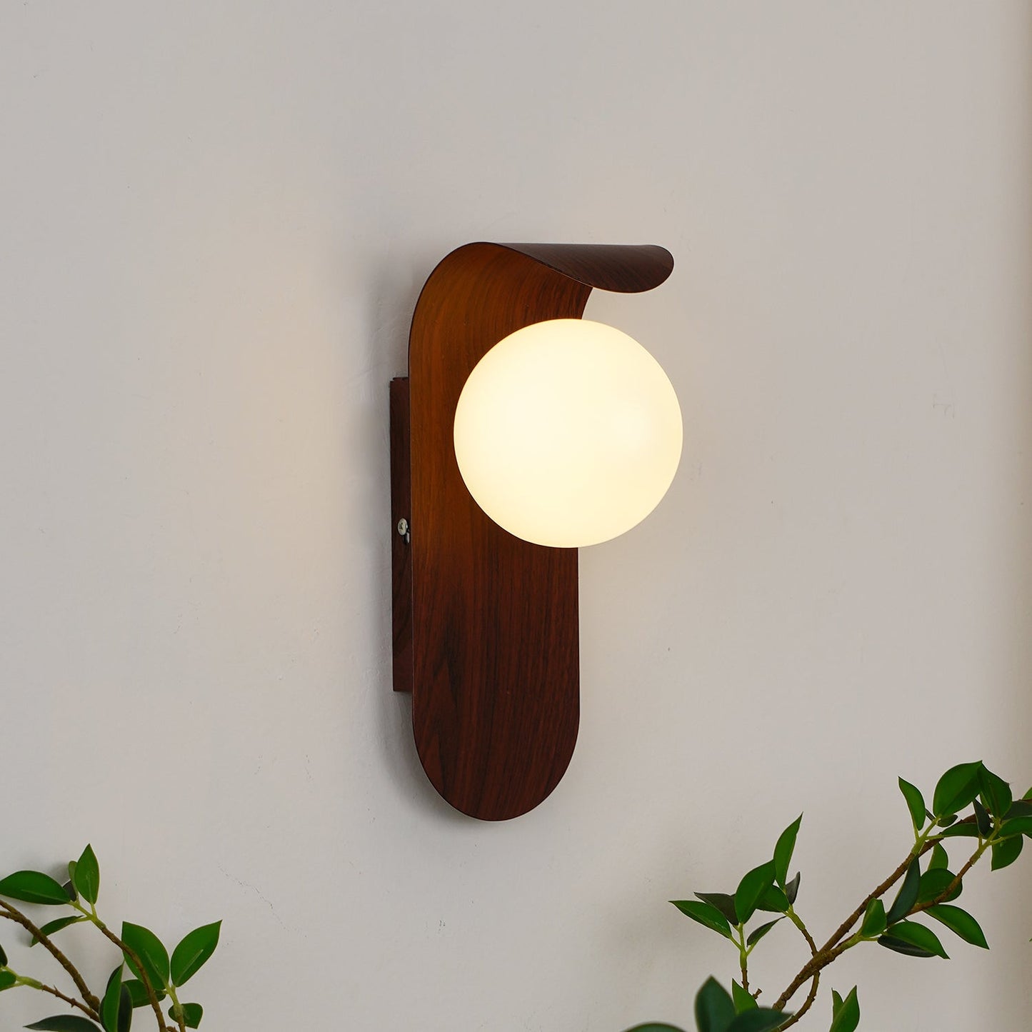 Wall Lamp Scandinavian with Globe Shade and Wood Panel