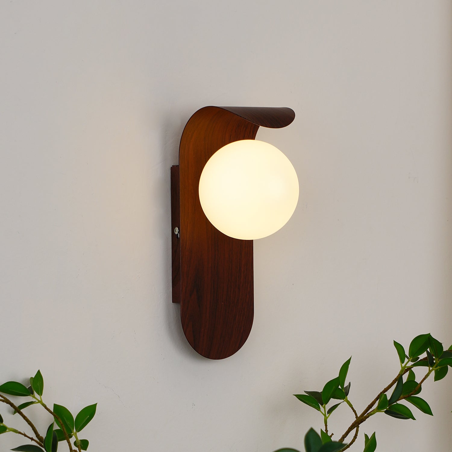 Wall Lamp Scandinavian with Globe Shade and Wood Panel