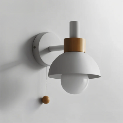 Wall Lamp Scandinavian with Pull Cord Switch and Wood Detail