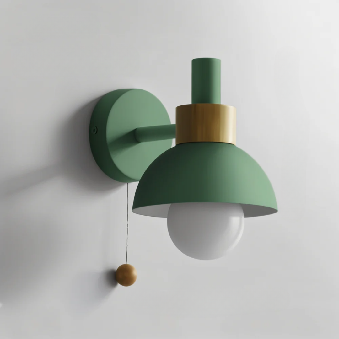 Wall Lamp Scandinavian with Pull Cord Switch and Wood Detail