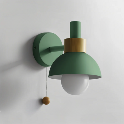 Wall Lamp Scandinavian with Pull Cord Switch and Wood Detail
