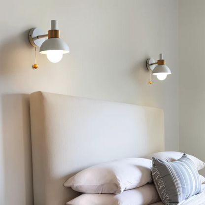 Wall Lamp Scandinavian with Pull Cord Switch and Wood Detail