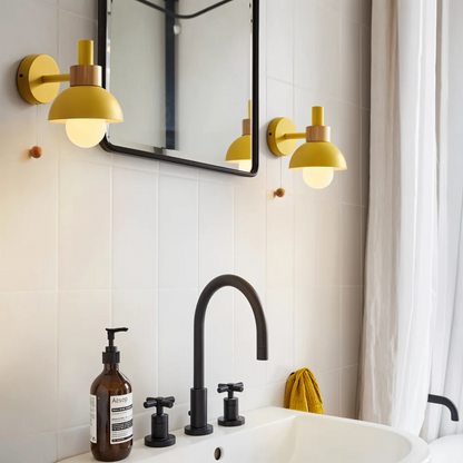 Wall Lamp Scandinavian with Pull Cord Switch and Wood Detail