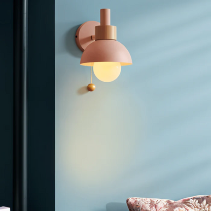 Wall Lamp Scandinavian with Pull Cord Switch and Wood Detail
