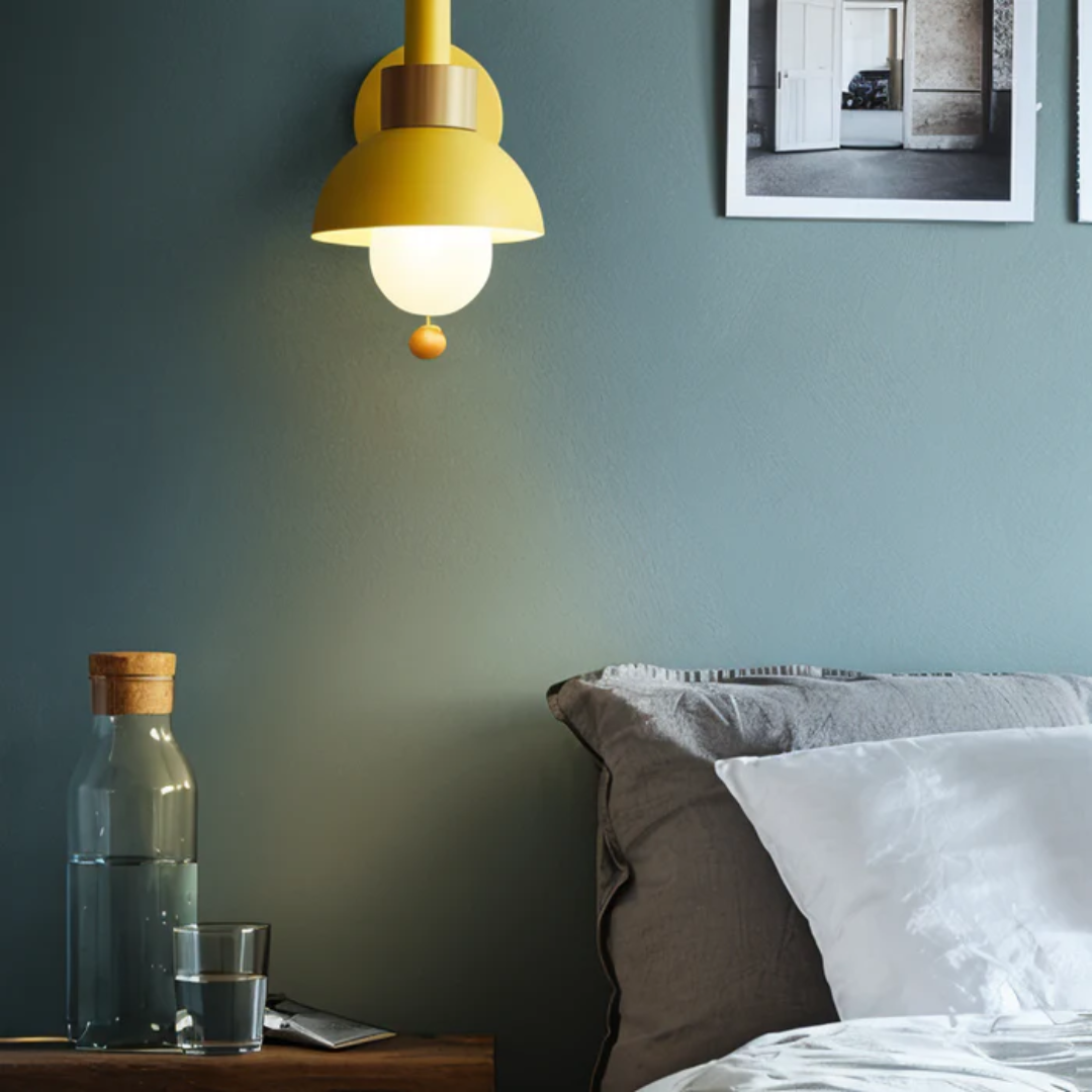 Wall Lamp Scandinavian with Pull Cord Switch and Wood Detail