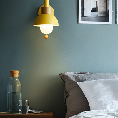 Wall Lamp Scandinavian with Pull Cord Switch and Wood Detail