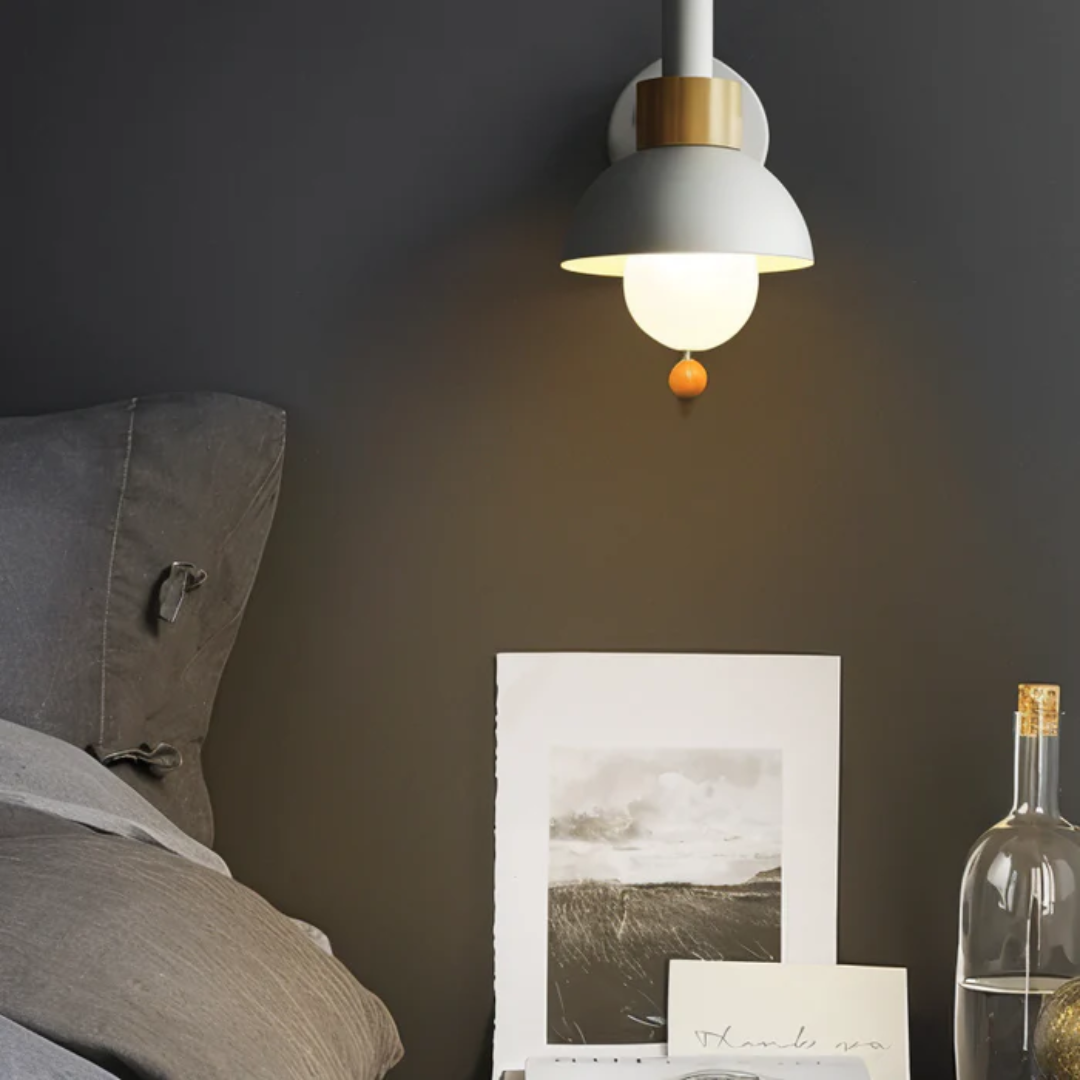 Wall Lamp Scandinavian with Pull Cord Switch and Wood Detail