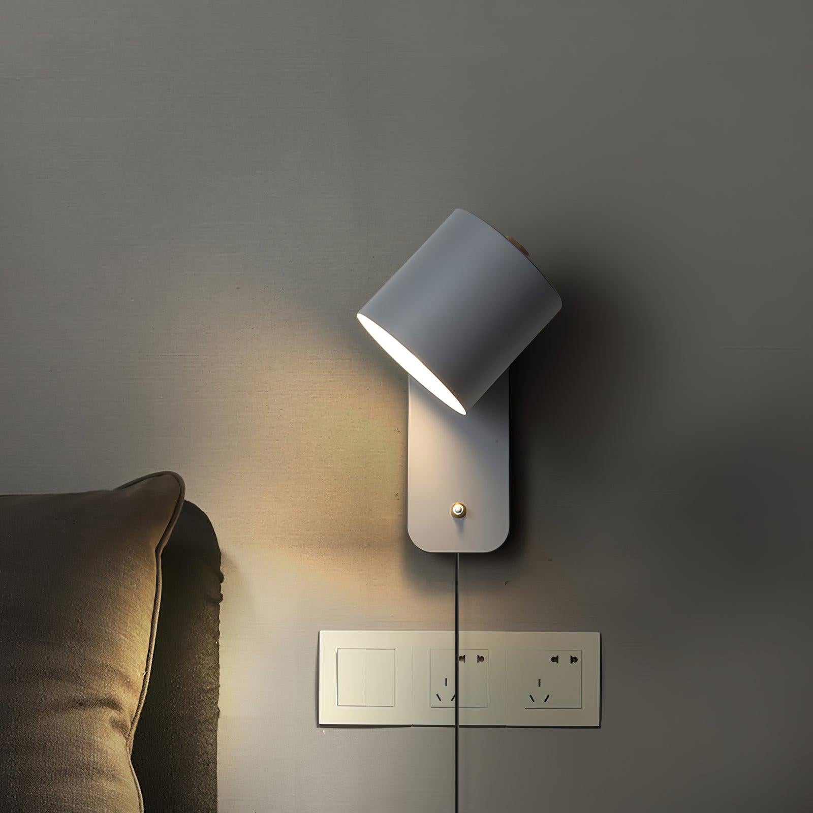 Wall Lamp Scandinavian with Rotatable Cylinder Shade and Plug-In Cord