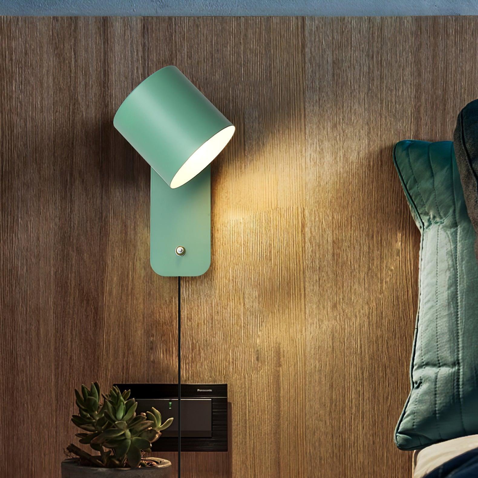 Wall Lamp Scandinavian with Rotatable Cylinder Shade and Plug-In Cord
