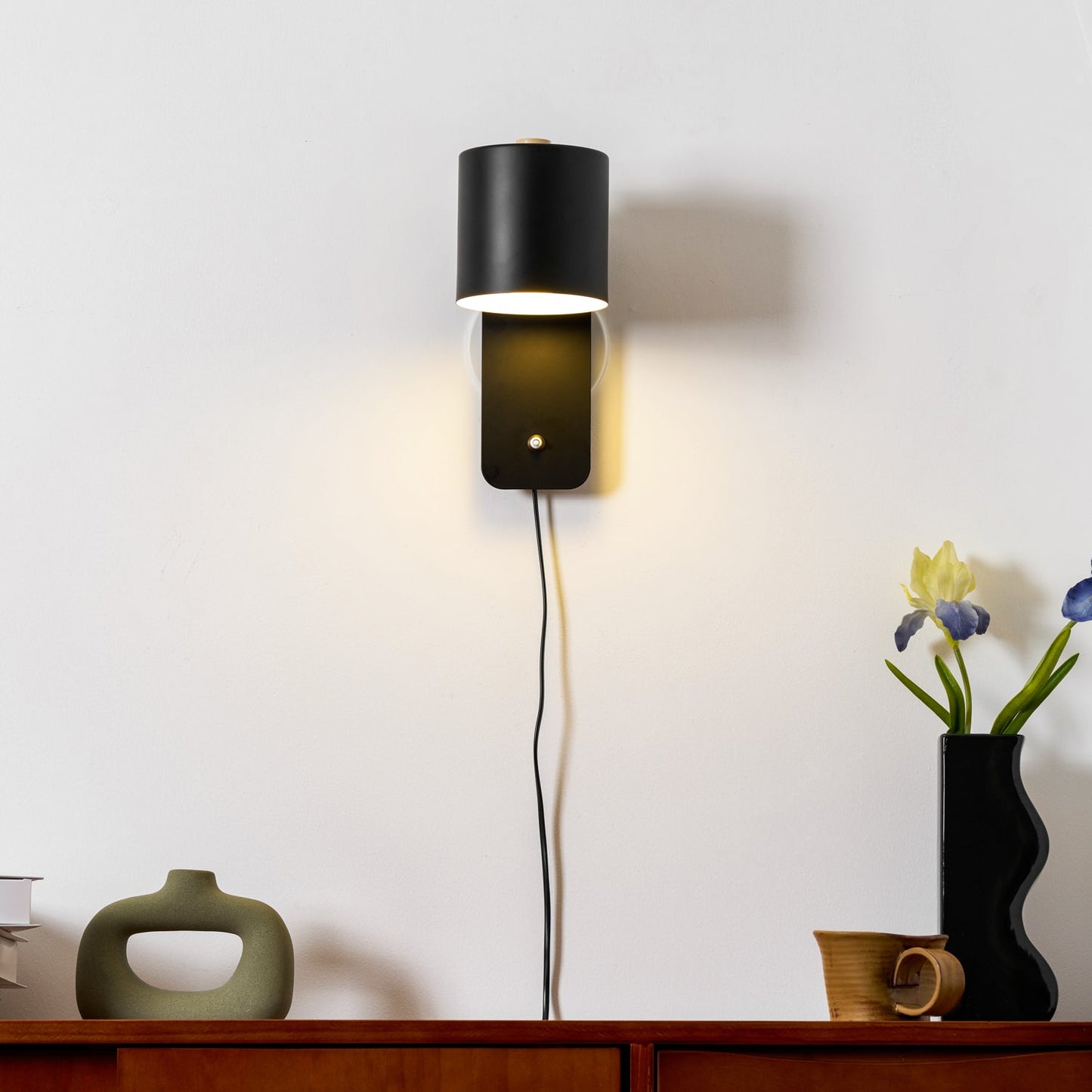 Wall Lamp Scandinavian with Rotatable Cylinder Shade and Plug-In Cord