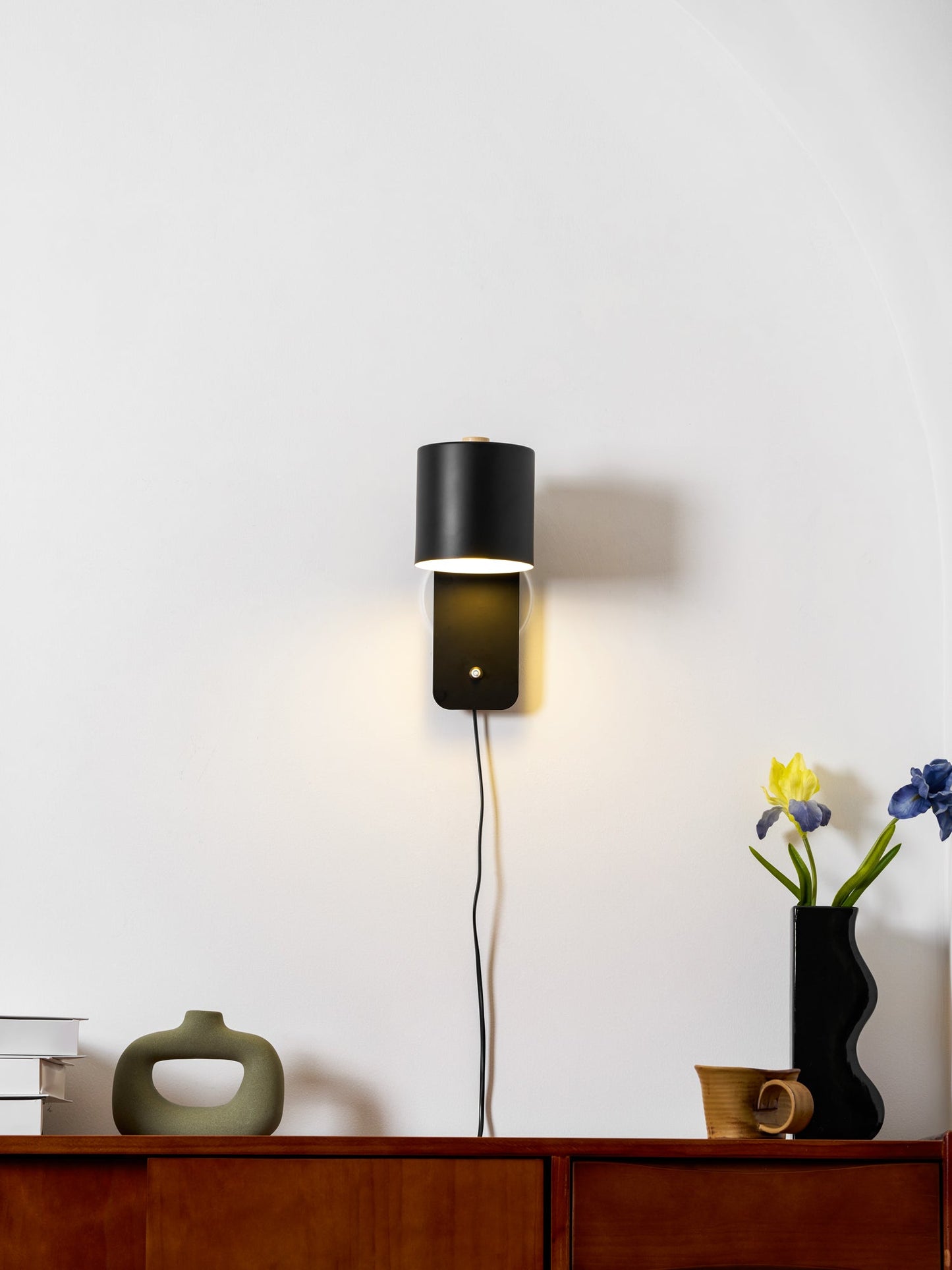 Wall Lamp Scandinavian with Rotatable Cylinder Shade and Plug-In Cord