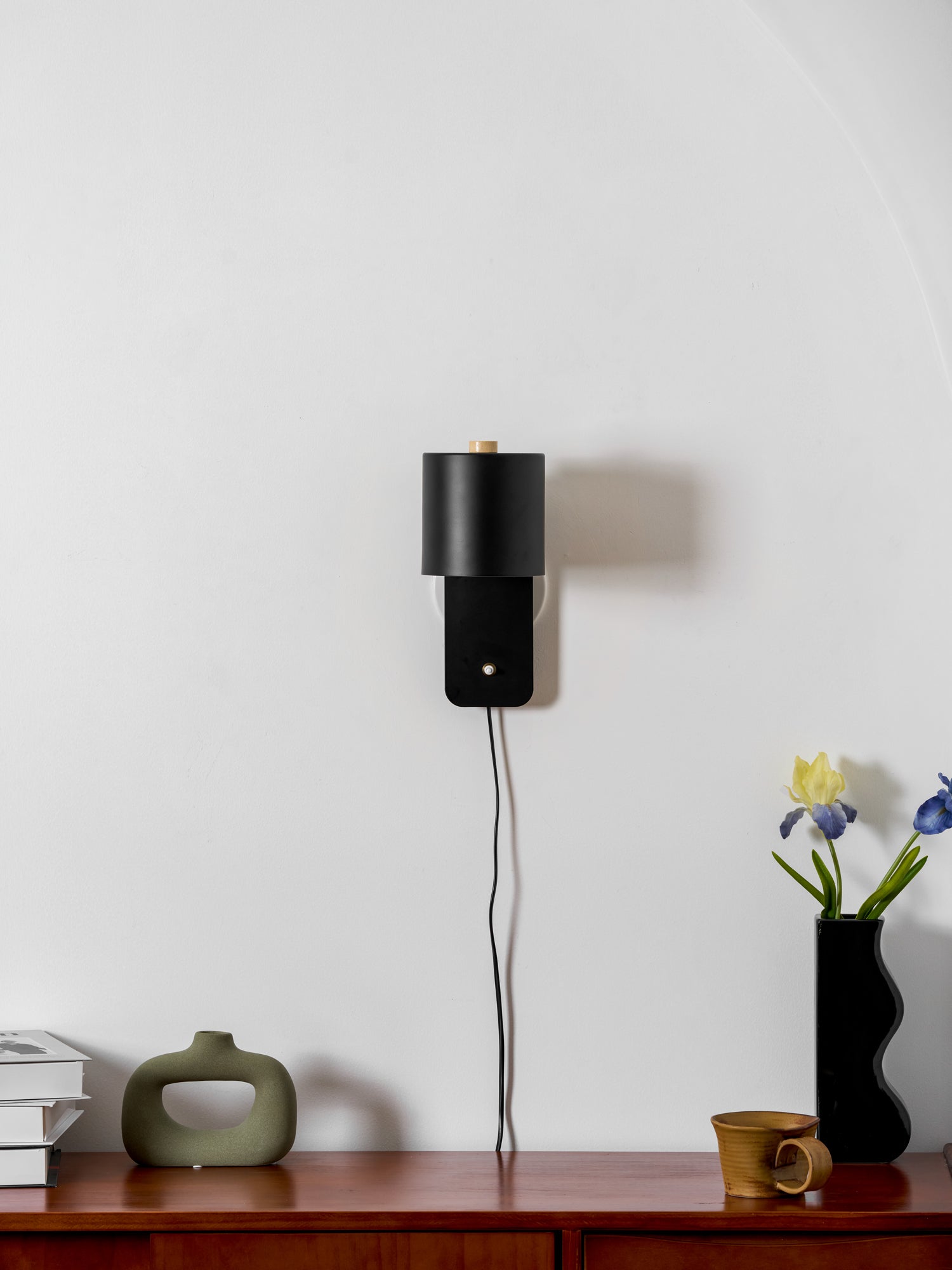 Wall Lamp Scandinavian with Rotatable Cylinder Shade and Plug-In Cord