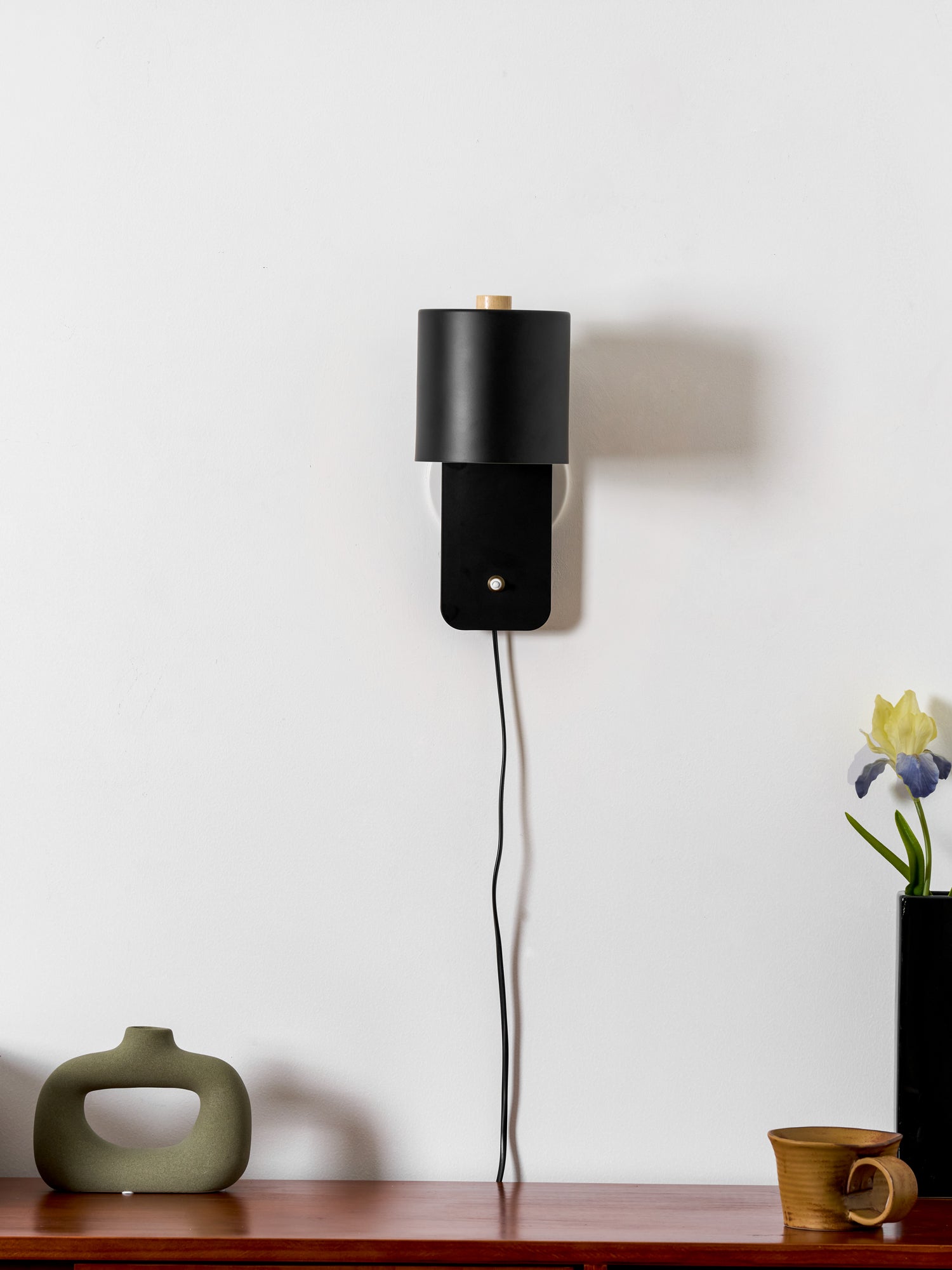 Wall Lamp Scandinavian with Rotatable Cylinder Shade and Plug-In Cord