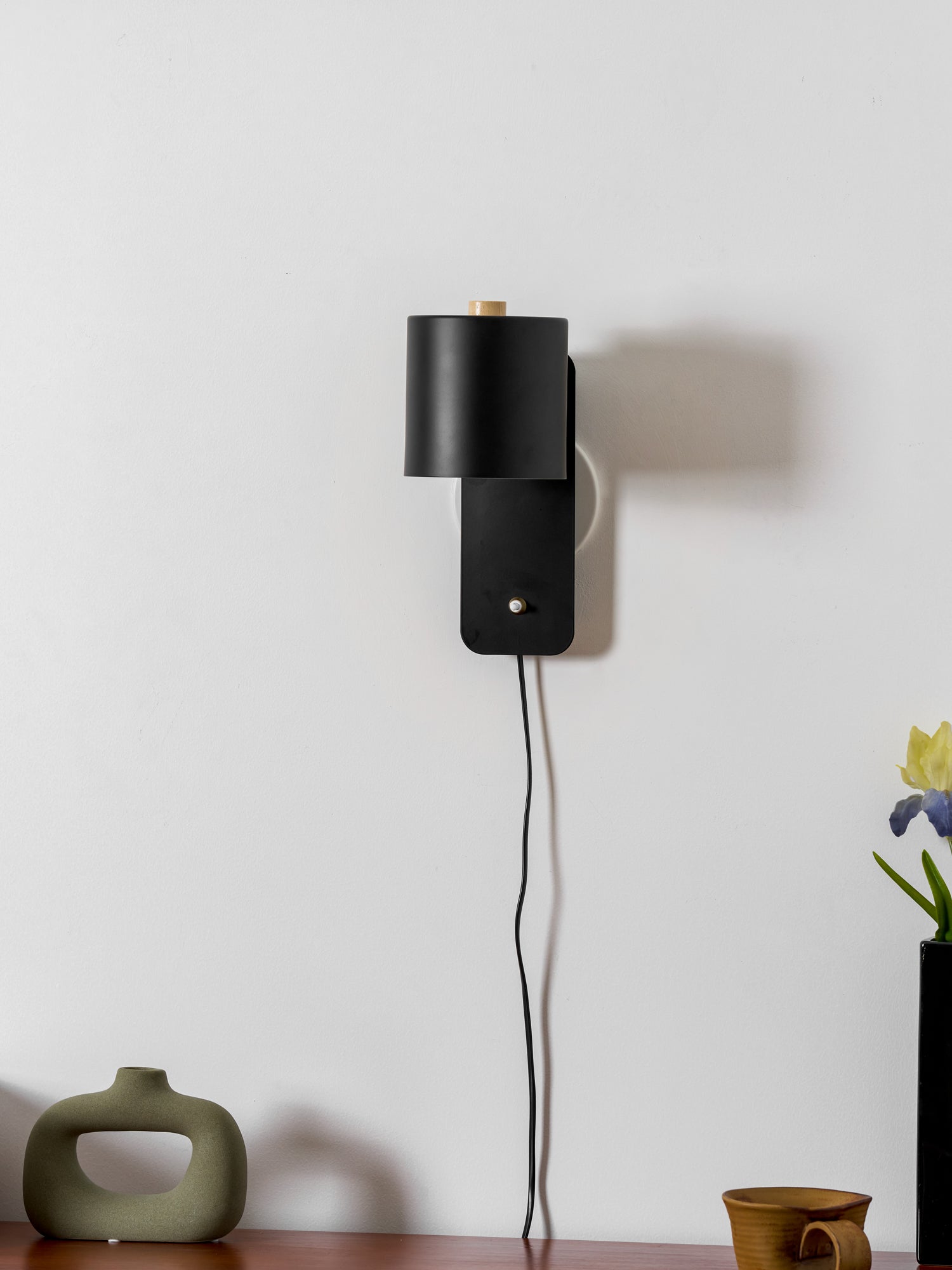 Wall Lamp Scandinavian with Rotatable Cylinder Shade and Plug-In Cord