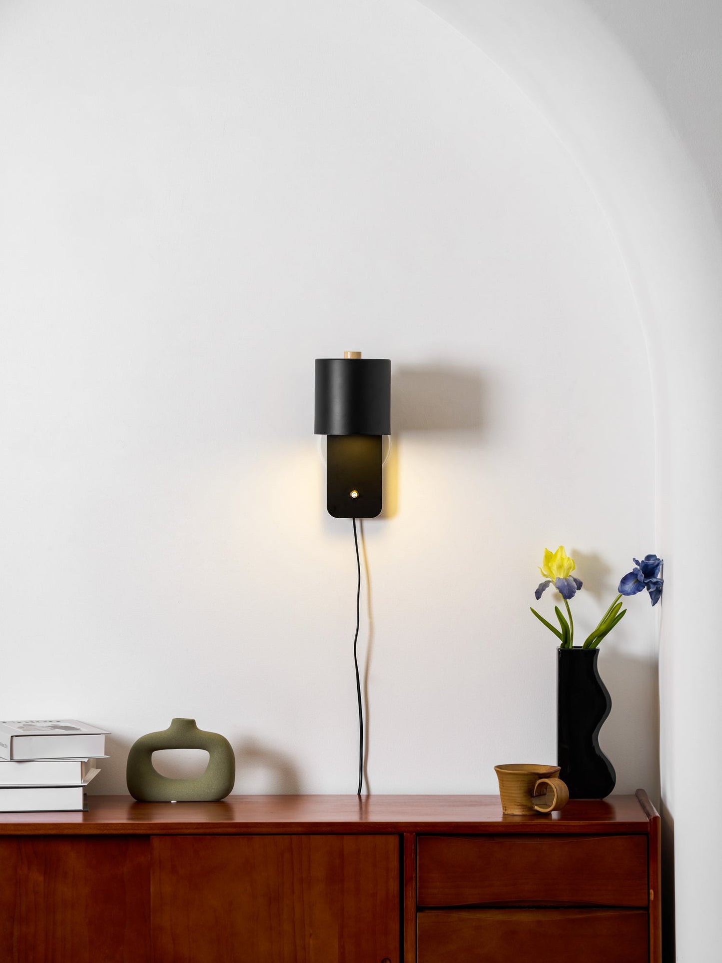 Wall Lamp Scandinavian with Rotatable Cylinder Shade and Plug-In Cord