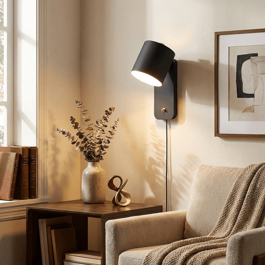 Wall Lamp Scandinavian with Rotatable Cylinder Shade and Plug-In Cord