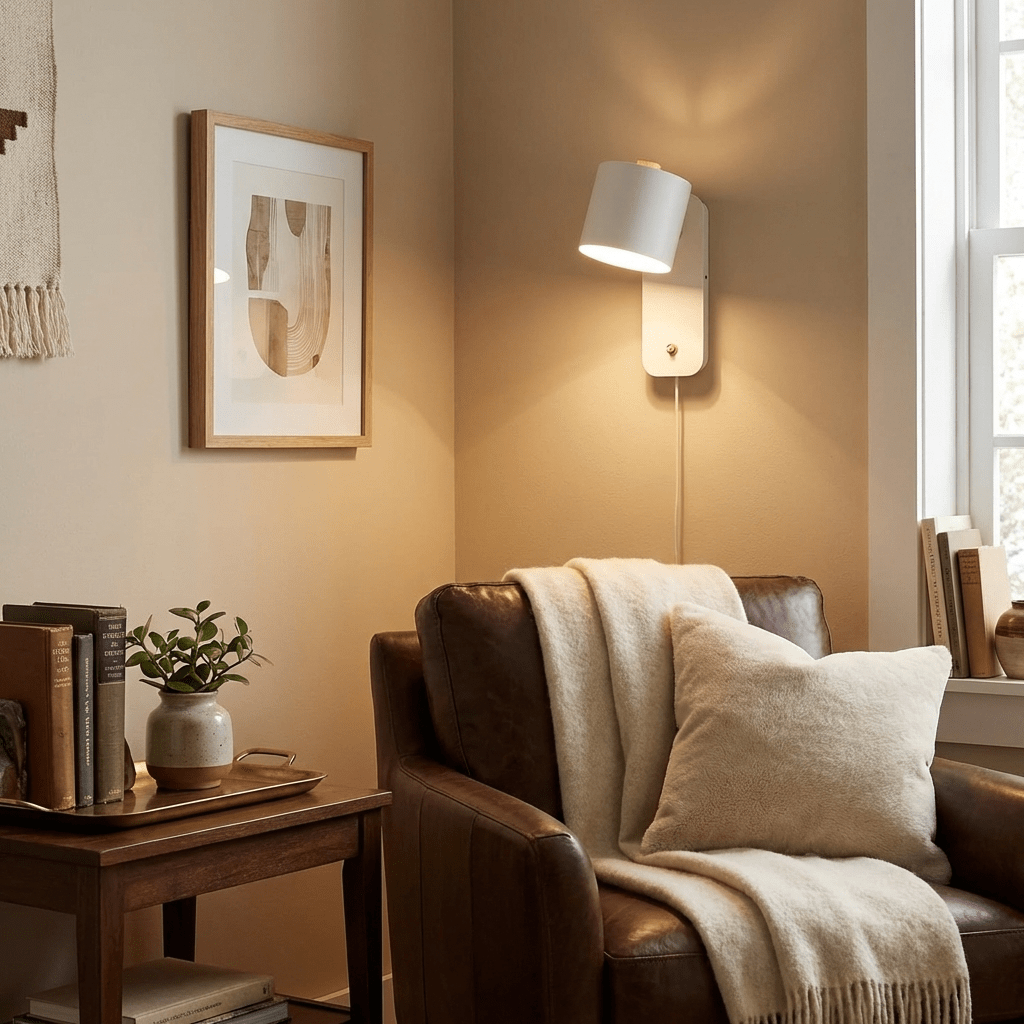 Wall Lamp Scandinavian with Rotatable Cylinder Shade and Plug-In Cord