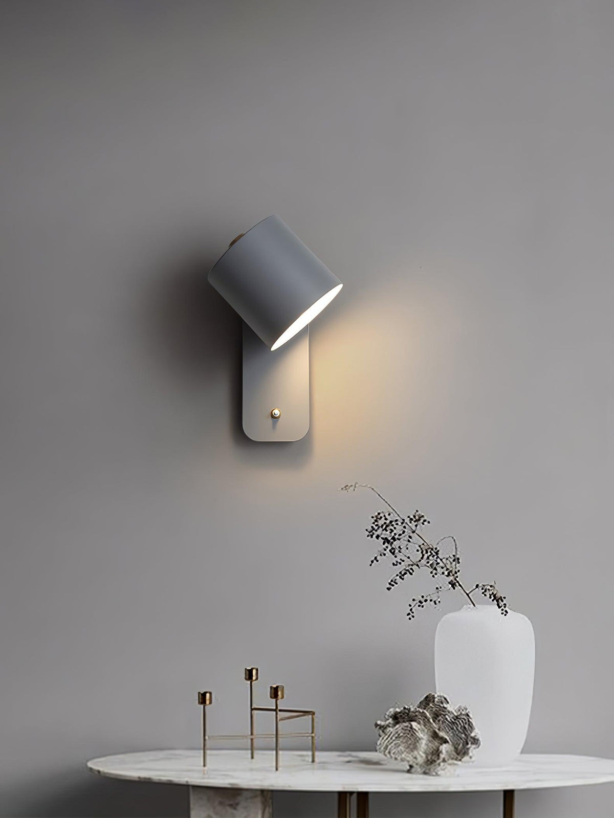 Wall Lamp Scandinavian with Rotatable Cylindrical Shade and Built-In Switch