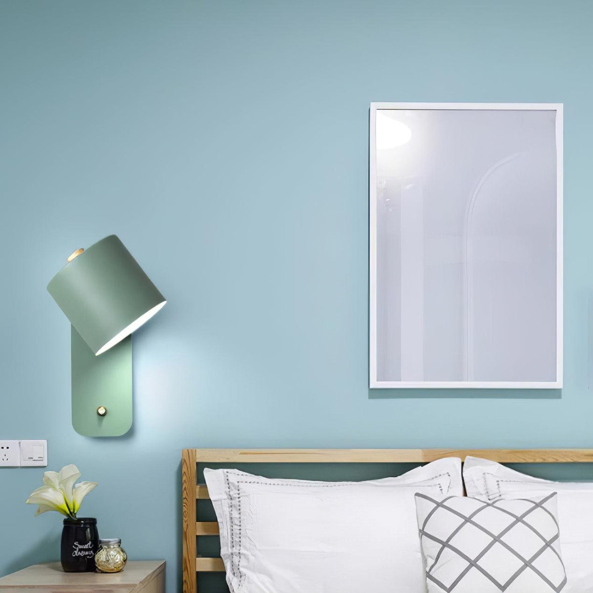 Wall Lamp Scandinavian with Rotatable Cylindrical Shade and Built-In Switch