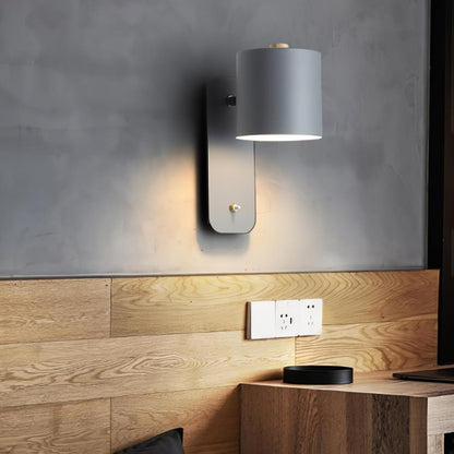 Wall Lamp Scandinavian with Rotatable Cylindrical Shade and Built-In Switch