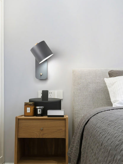 Wall Lamp Scandinavian with Rotatable Cylindrical Shade and Built-In Switch