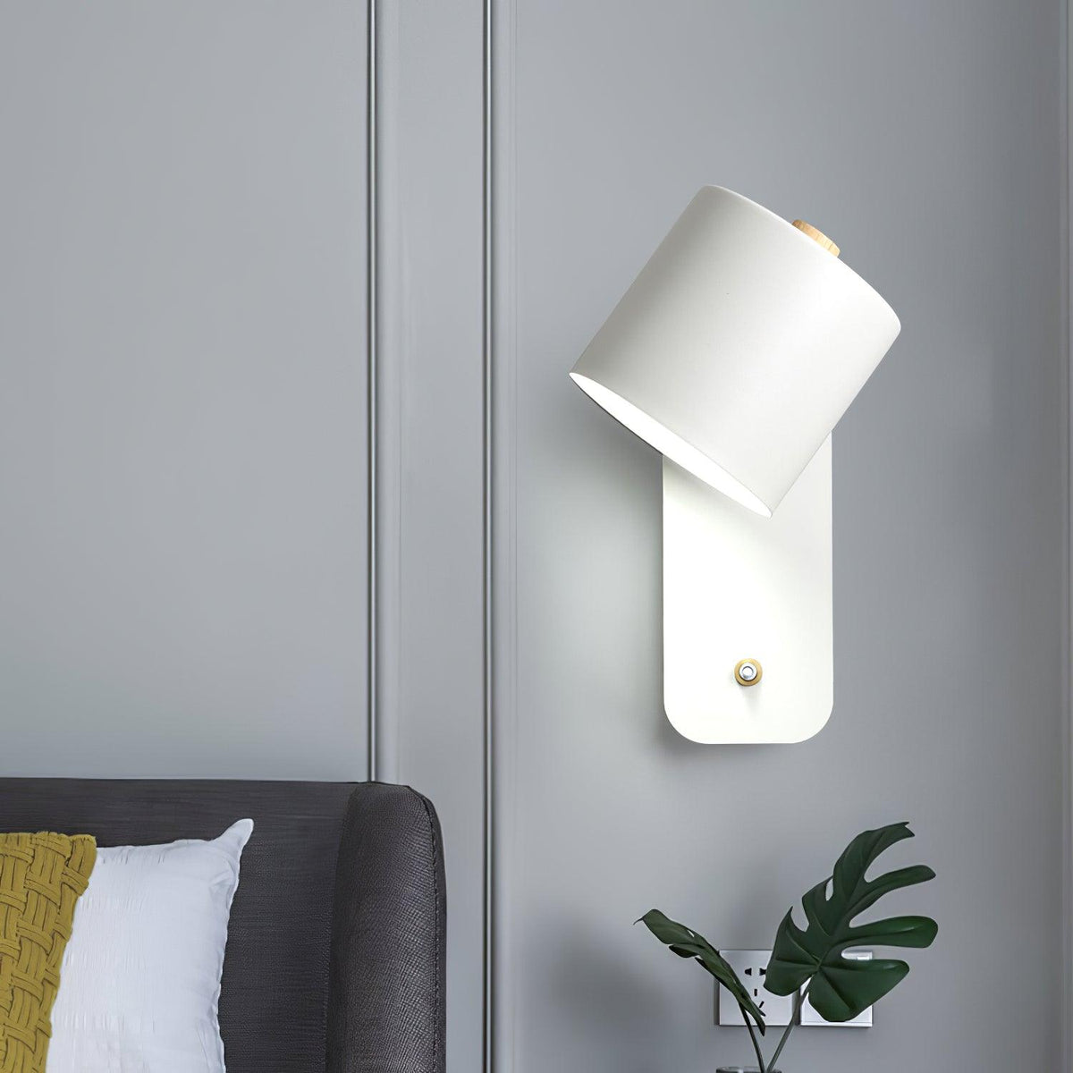 Wall Lamp Scandinavian with Rotatable Cylindrical Shade and Built-In Switch