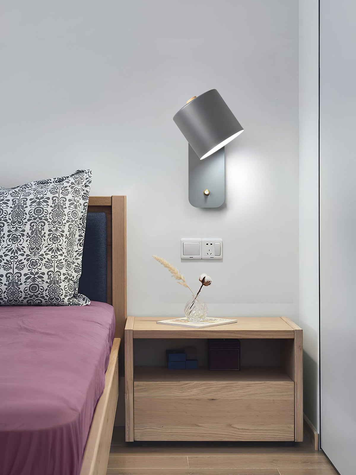 Wall Lamp Scandinavian with Rotatable Cylindrical Shade and Built-In Switch
