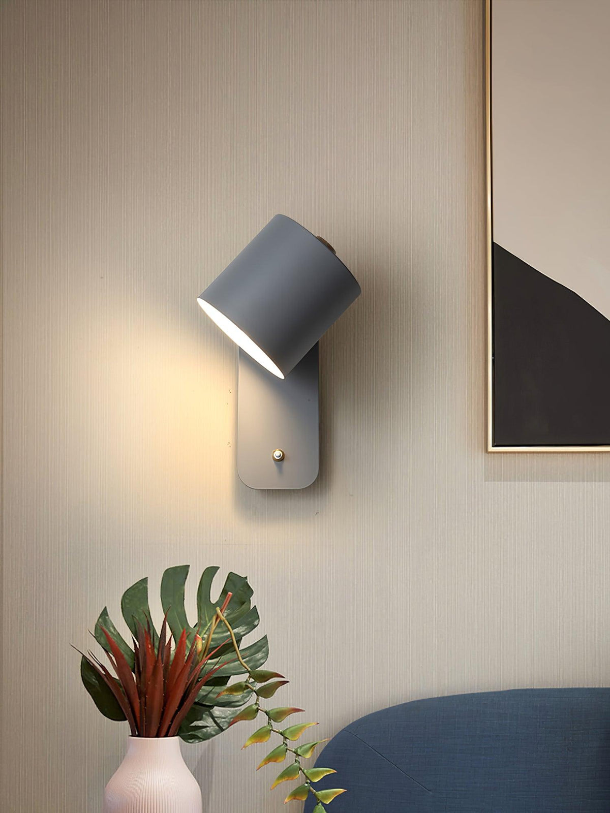 Wall Lamp Scandinavian with Rotatable Cylindrical Shade and Built-In Switch