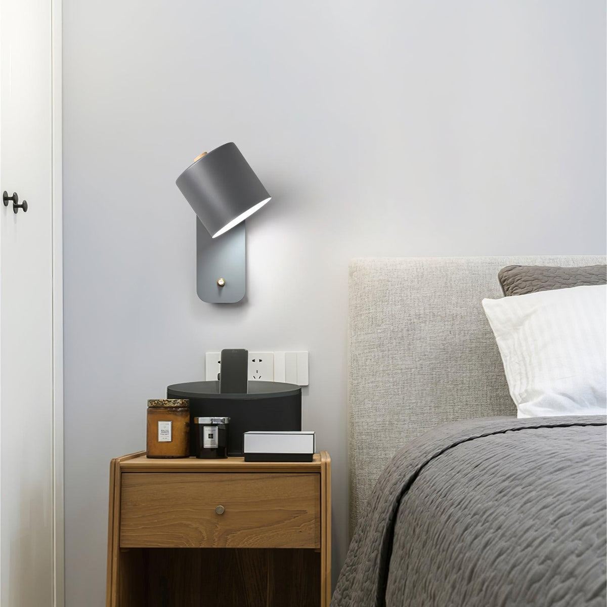Wall Lamp Scandinavian with Rotatable Cylindrical Shade and Built-In Switch