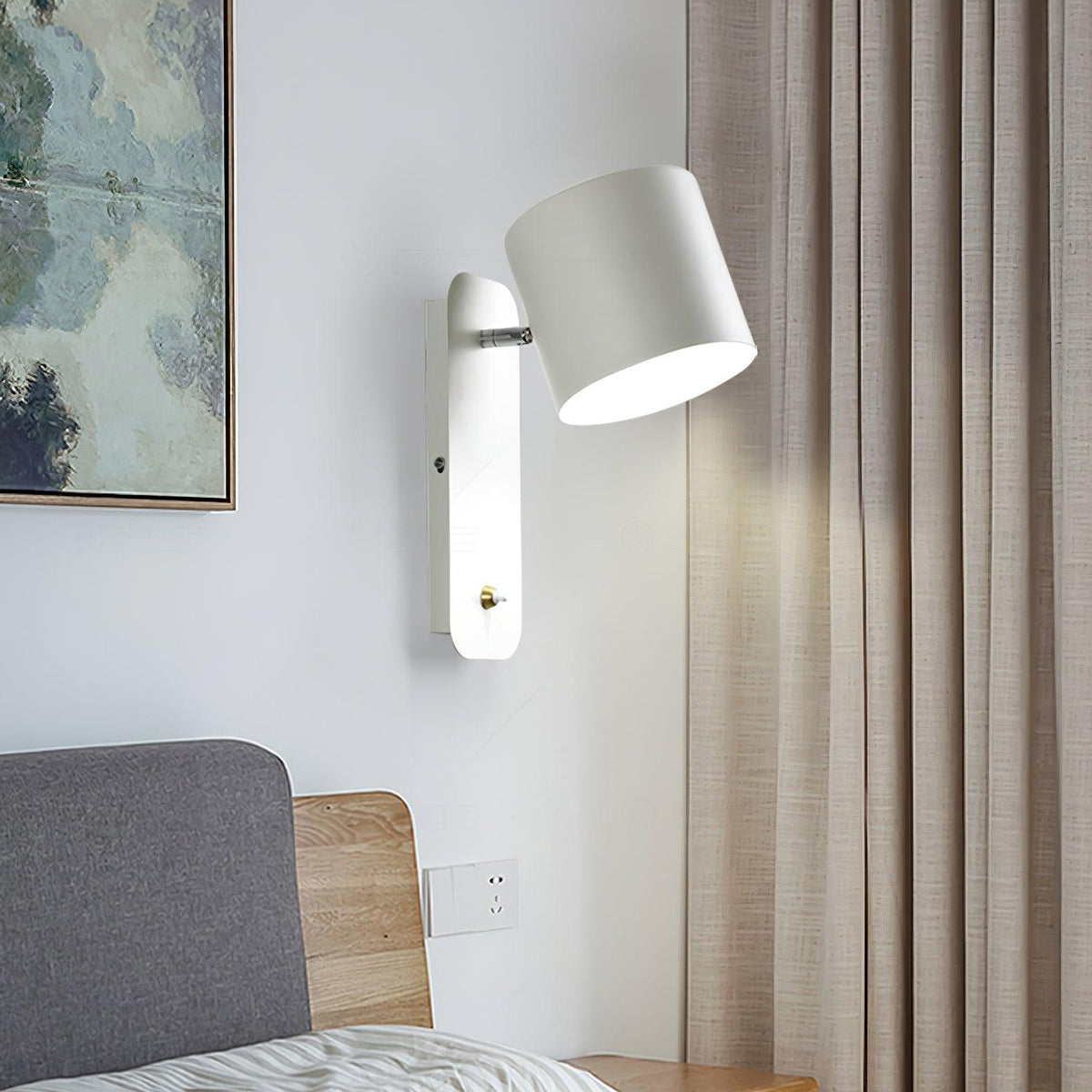 Wall Lamp Scandinavian with Rotatable Cylindrical Shade and Built-In Switch