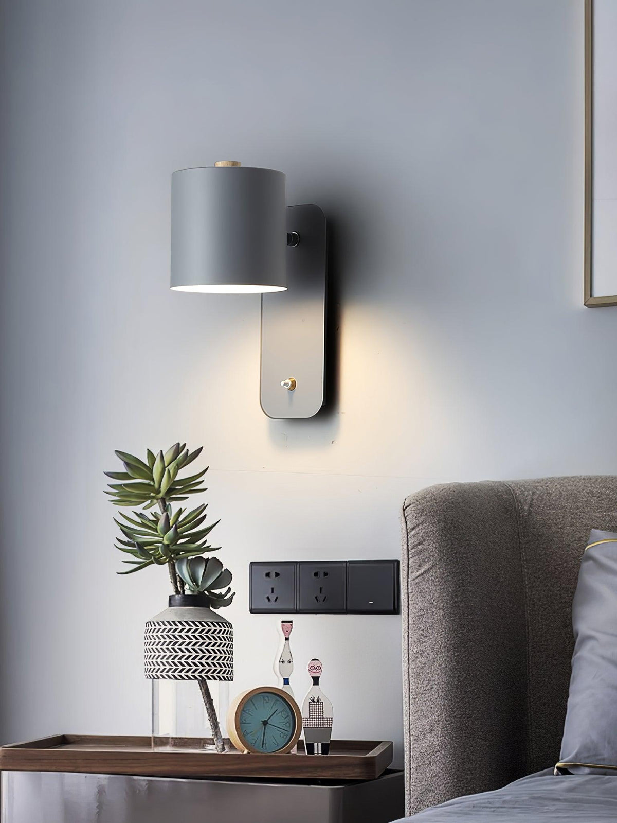 Wall Lamp Scandinavian with Rotatable Cylindrical Shade and Built-In Switch