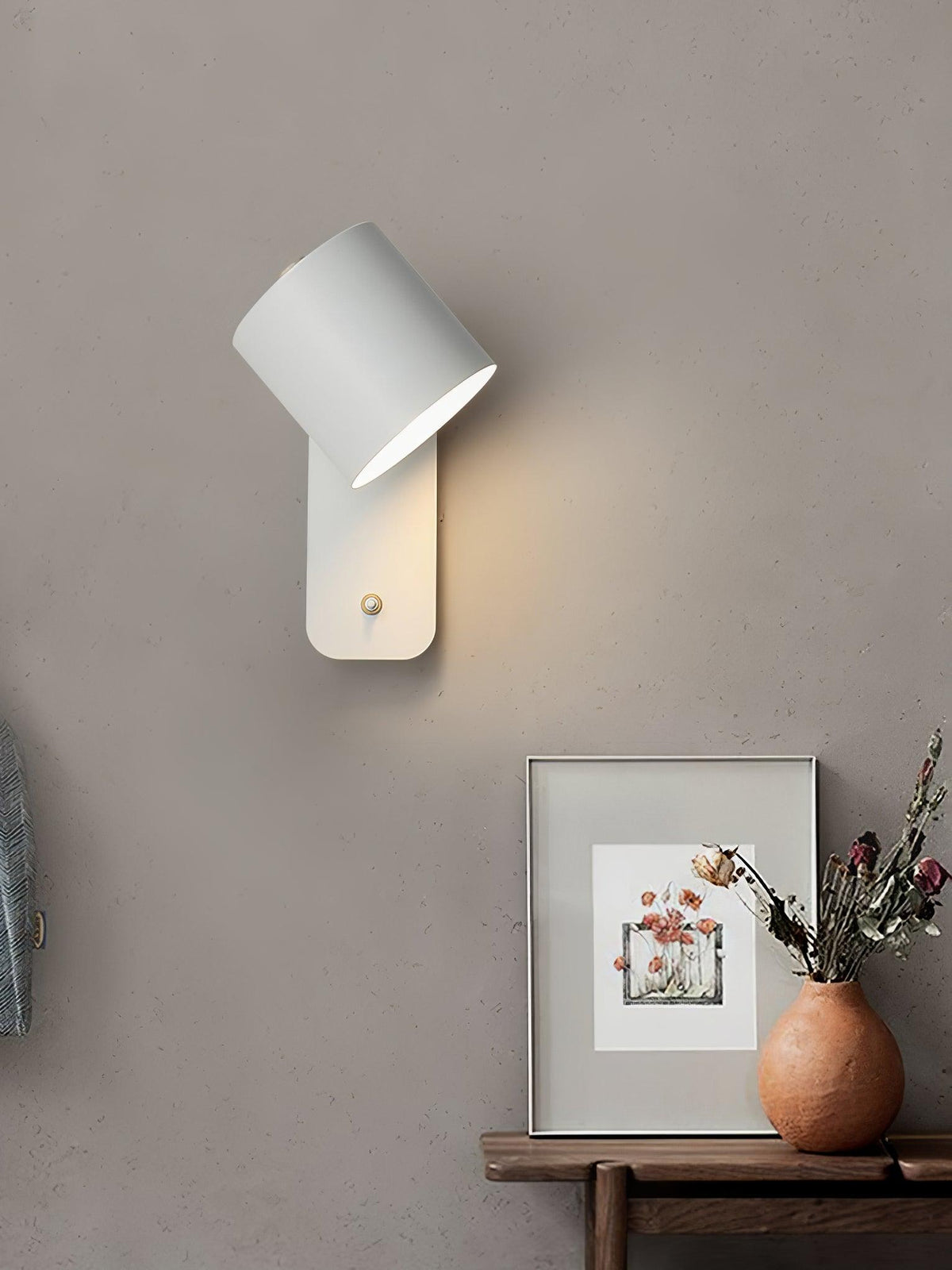 Wall Lamp Scandinavian with Rotatable Cylindrical Shade and Built-In Switch