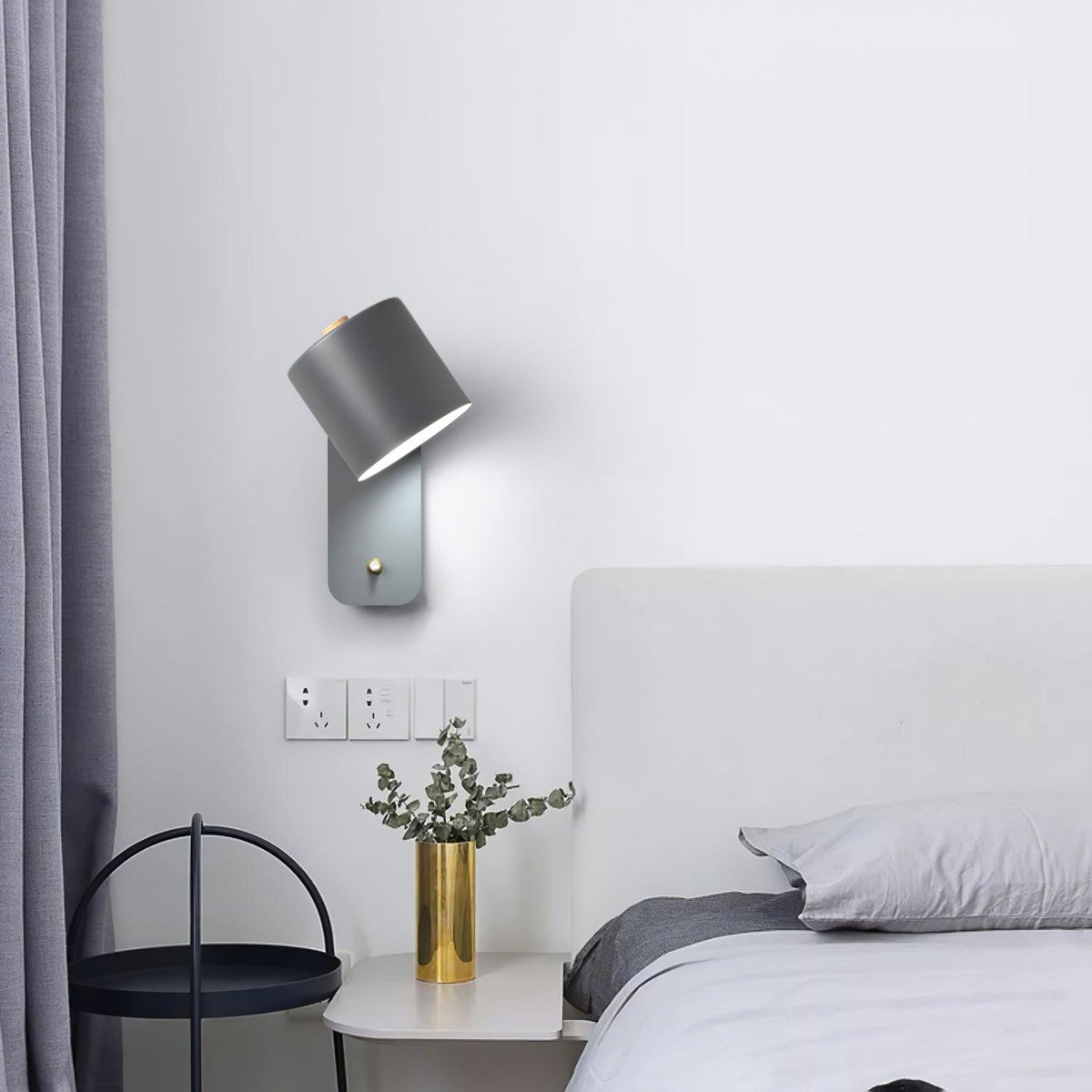Wall Lamp Scandinavian with Rotatable Cylindrical Shade and Built-In Switch