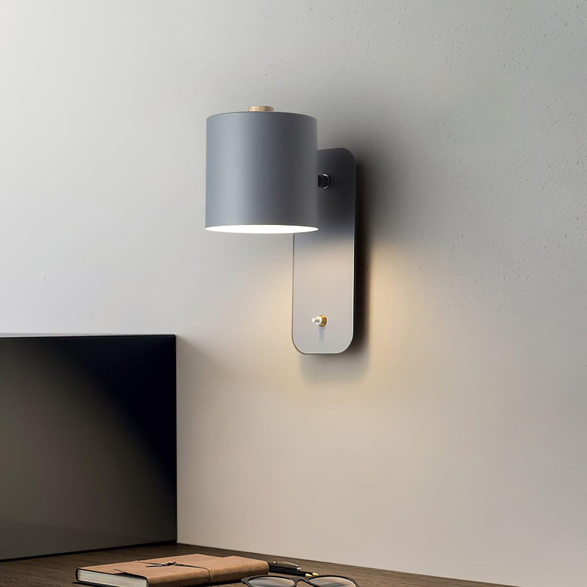 Wall Lamp Scandinavian with Rotatable Cylindrical Shade and Built-In Switch