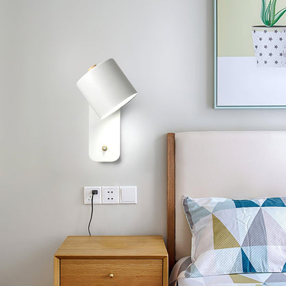 Wall Lamp Scandinavian with Rotatable Cylindrical Shade and Built-In Switch