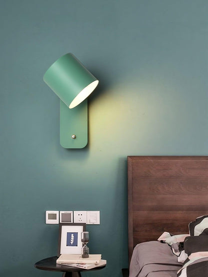 Wall Lamp Scandinavian with Rotatable Cylindrical Shade and Built-In Switch
