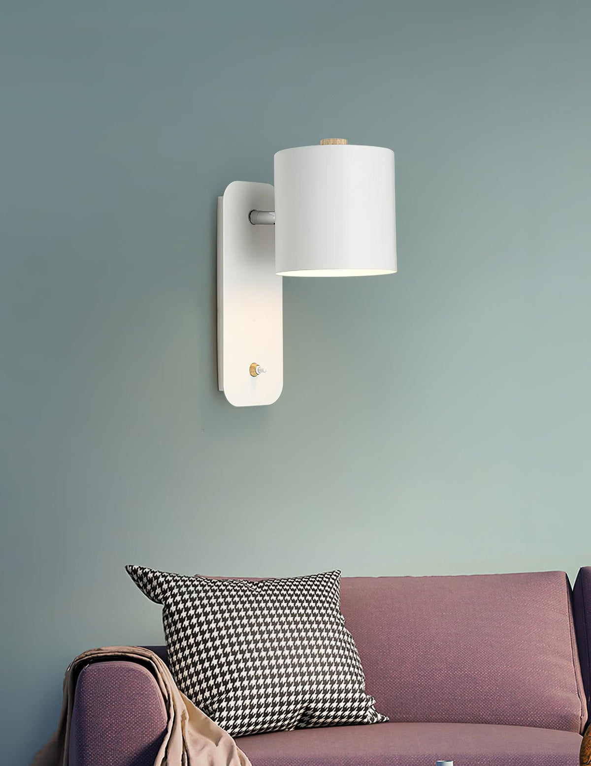 Wall Lamp Scandinavian with Rotatable Cylindrical Shade and Built-In Switch
