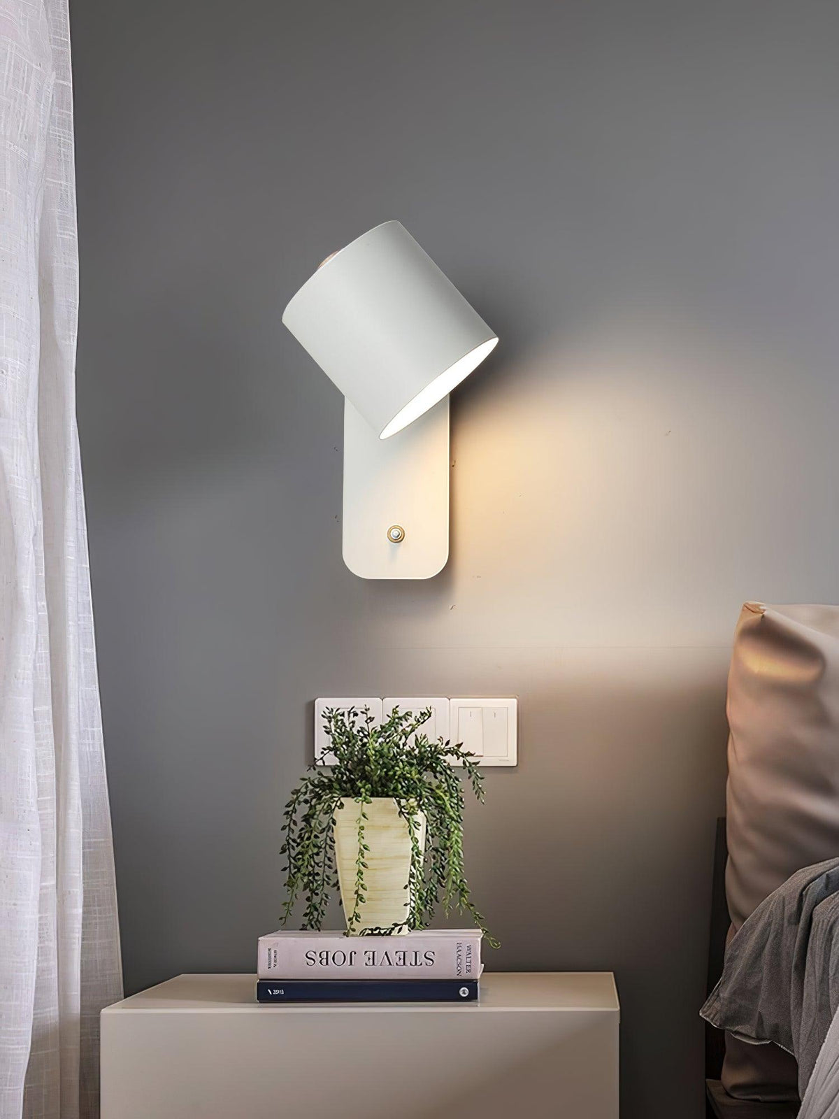 Wall Lamp Scandinavian with Rotatable Cylindrical Shade and Built-In Switch