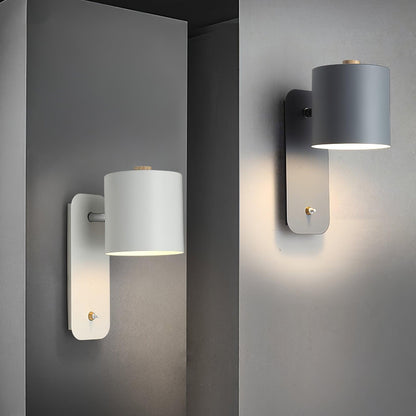 Wall Lamp Scandinavian with Rotatable Cylindrical Shade and Built-In Switch