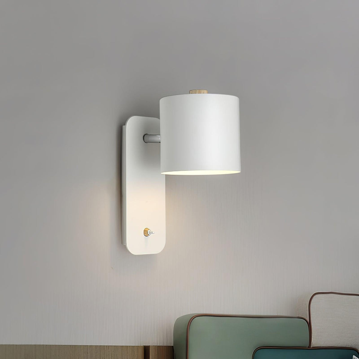 Wall Lamp Scandinavian with Rotatable Cylindrical Shade and Built-In Switch