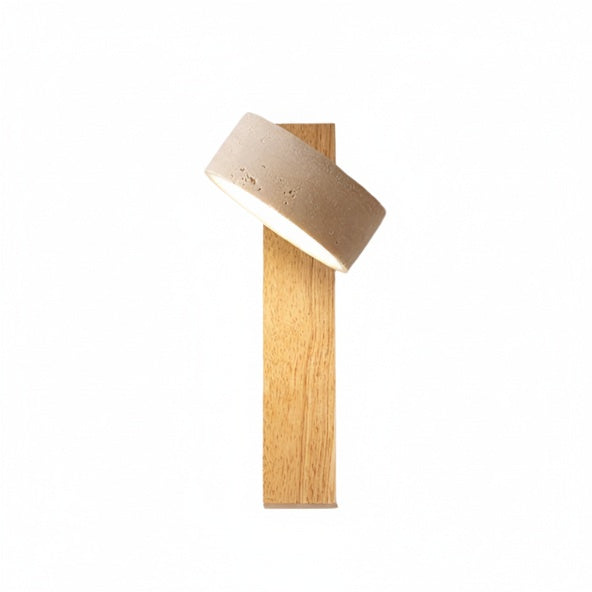 Wall Lamp Scandinavian with Rotatable Travertine Shade and Wood Base