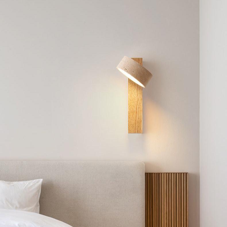 Wall Lamp Scandinavian with Rotatable Travertine Shade and Wood Base