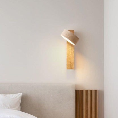 Wall Lamp Scandinavian with Rotatable Travertine Shade and Wood Base