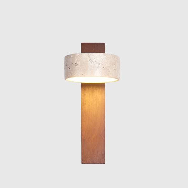 Wall Lamp Scandinavian with Rotatable Travertine Shade and Wood Base