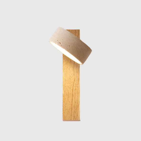 Wall Lamp Scandinavian with Rotatable Travertine Shade and Wood Base