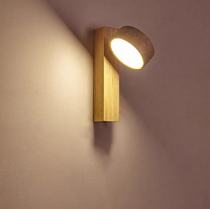 Wall Lamp Scandinavian with Rotatable Travertine Shade and Wood Base