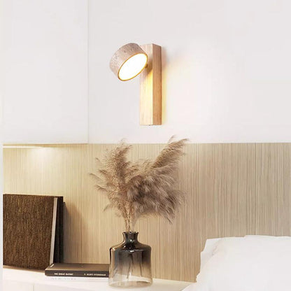 Wall Lamp Scandinavian with Rotatable Travertine Shade and Wood Base