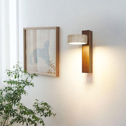 Wall Lamp Scandinavian with Rotatable Travertine Shade and Wood Base